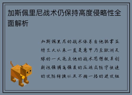 加斯佩里尼战术仍保持高度侵略性全面解析