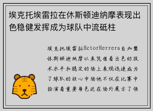 埃克托埃雷拉在休斯顿迪纳摩表现出色稳健发挥成为球队中流砥柱